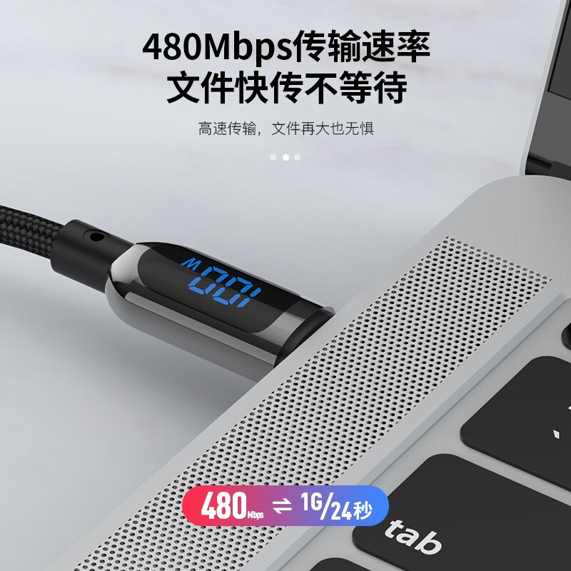 SooPii首佩 LED数显usb-c数据线100WS10CC黑色1.2米高清大图