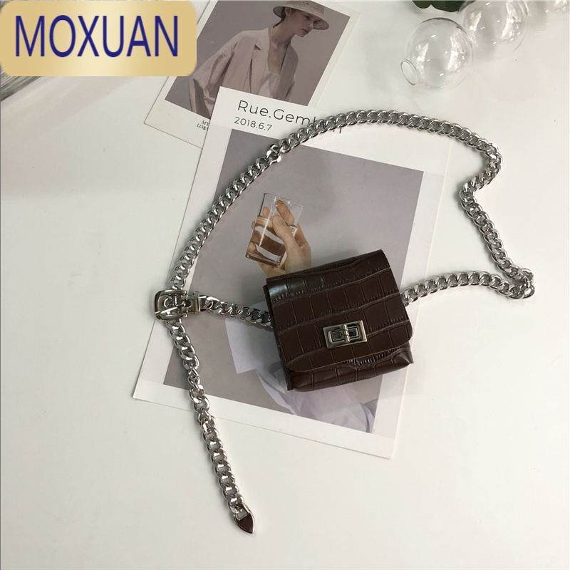 MOXUAN朋克风金属腰链腰包韩版可拆卸腰带小包包装饰链条小方包ins潮
