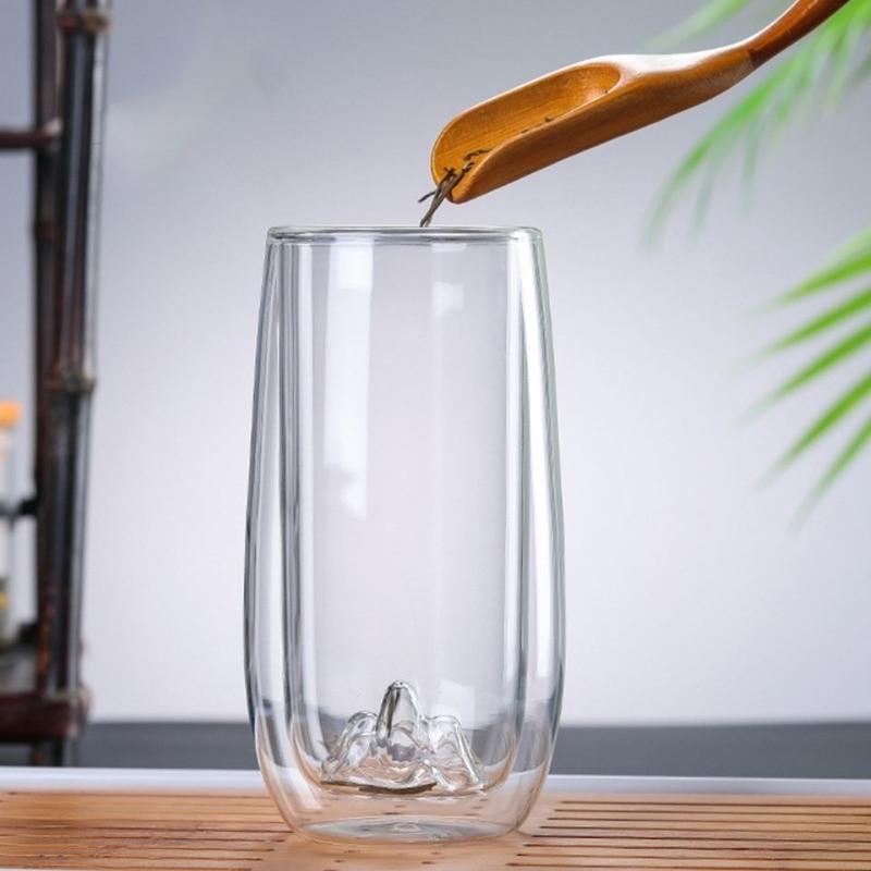 单层观山杯 300ml左右 创意观山泡茶杯家用双层玻璃杯透明玻璃金边山峦花茶杯