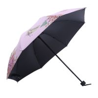 防晒晴雨伞女小清新太阳伞黑胶防紫外线遮阳伞折叠雨伞女学生韩版 蝴蝶粉(数码印黑胶)