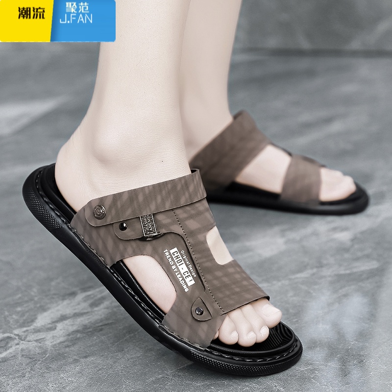 聚范凉鞋男士夏季外穿2024新款休闲潮流工作两用开车凉拖沙滩拖鞋防水高清大图