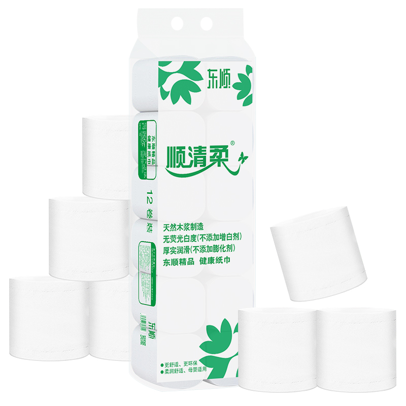 顺清柔无芯卷纸超洁系列5层208g*12卷 冲厕易溶解卫生纸厕纸 2.5kg/提高清大图