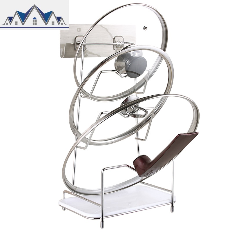 304不锈钢大锅盖架壁挂式免打孔厨房置物架家用免钉挂墙超大锅架 三维工匠高清大图