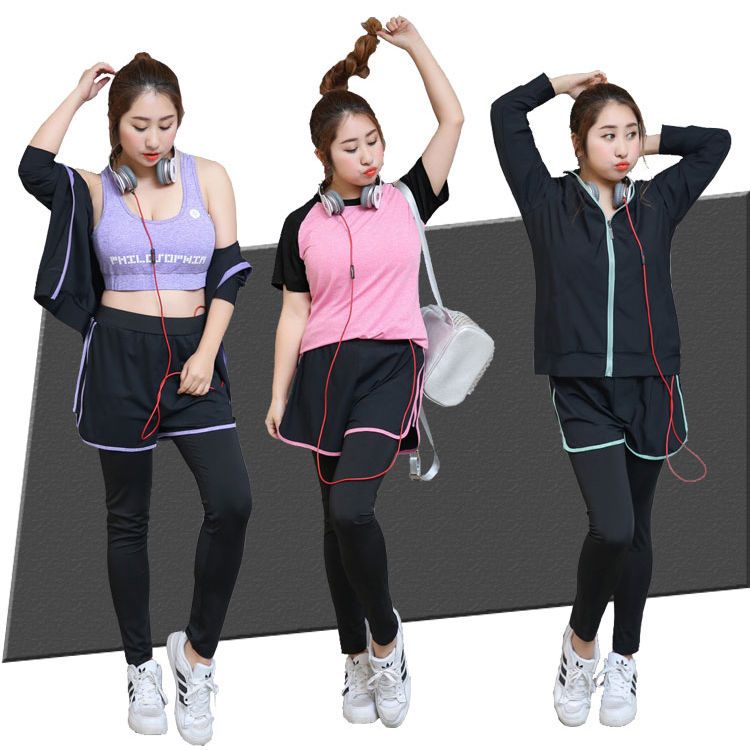 胖人瑜伽服跑步运动套装女秋冬加大码胖mm健身房宽松加肥加大