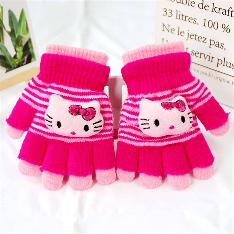 智扣冬季宝宝手套可爱分指写字女童小孩毛线五指保暖小童薄款儿童公主