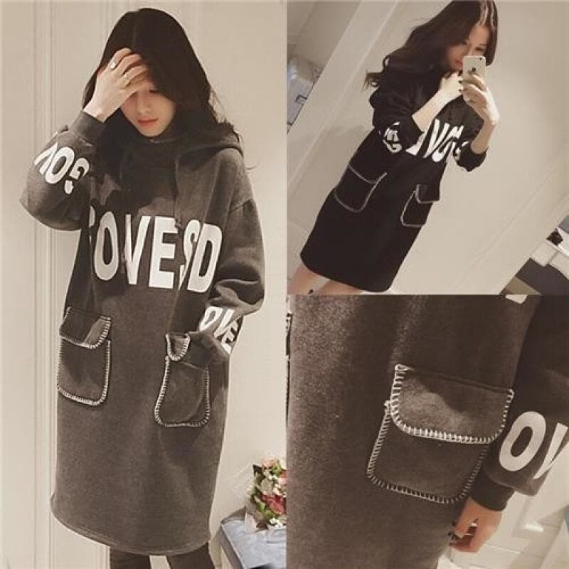 迪鲁奥(DILUAO)孕妇加绒外套中长款 孕妇连帽外套裙 孕妇装秋冬连帽外套宽松大码孕妇外套b1019- 深灰色图片