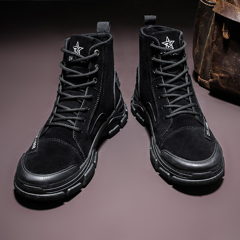 些久秋季黑色马丁靴男鞋战狼美式短靴短筒马靴英伦风潮鞋工装板鞋厚底