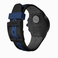 Swatch斯沃琪瑞士手表黑蓝轻舟多功能三眼运动防水男款表 SUSB406