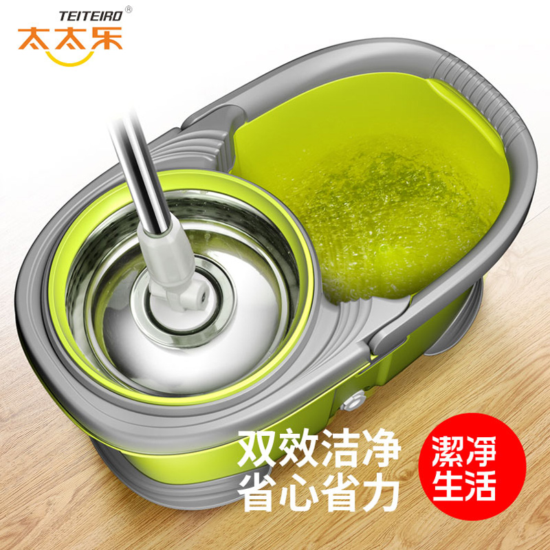 [太太乐拖把 5年包换]大号双驱动旋转拖把桶自动甩干脱水不锈钢墩布吸水拖布挤水地拖桶拖把头高清大图