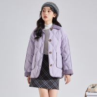 唐狮撞色羽绒服女冬季新款2024防水翻领保暖外套今年流行冬装薄款_4306 L 紫棠色