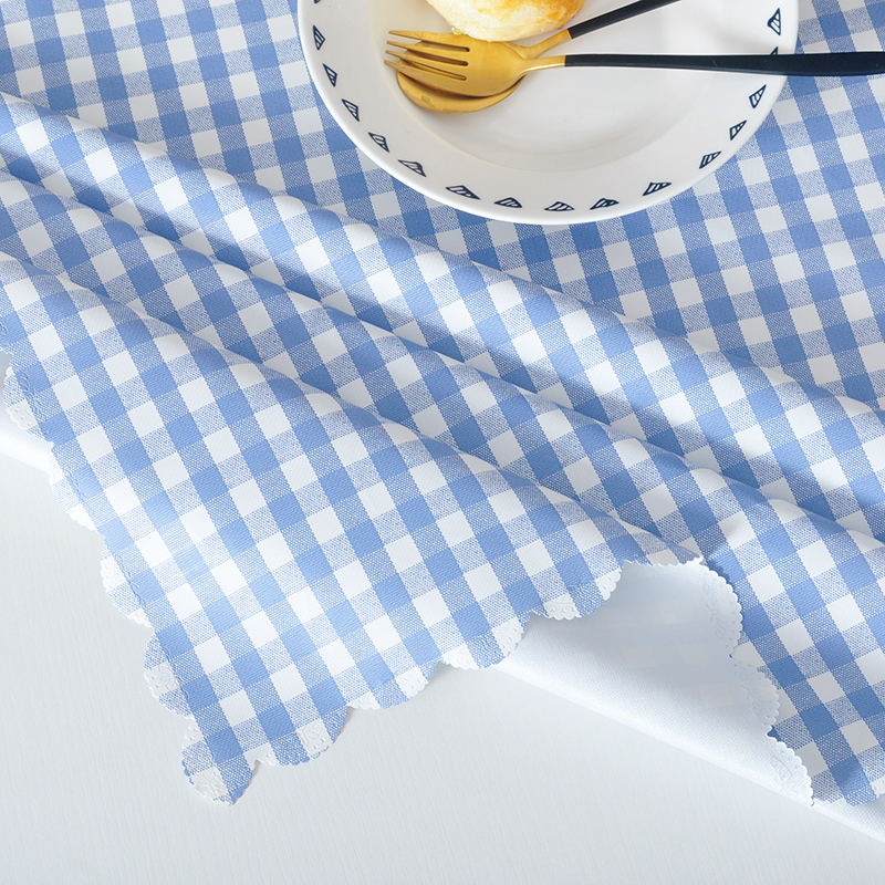 宜家防水防油蓝色格子桌布复古文艺怀旧书桌ins学生少女心可爱