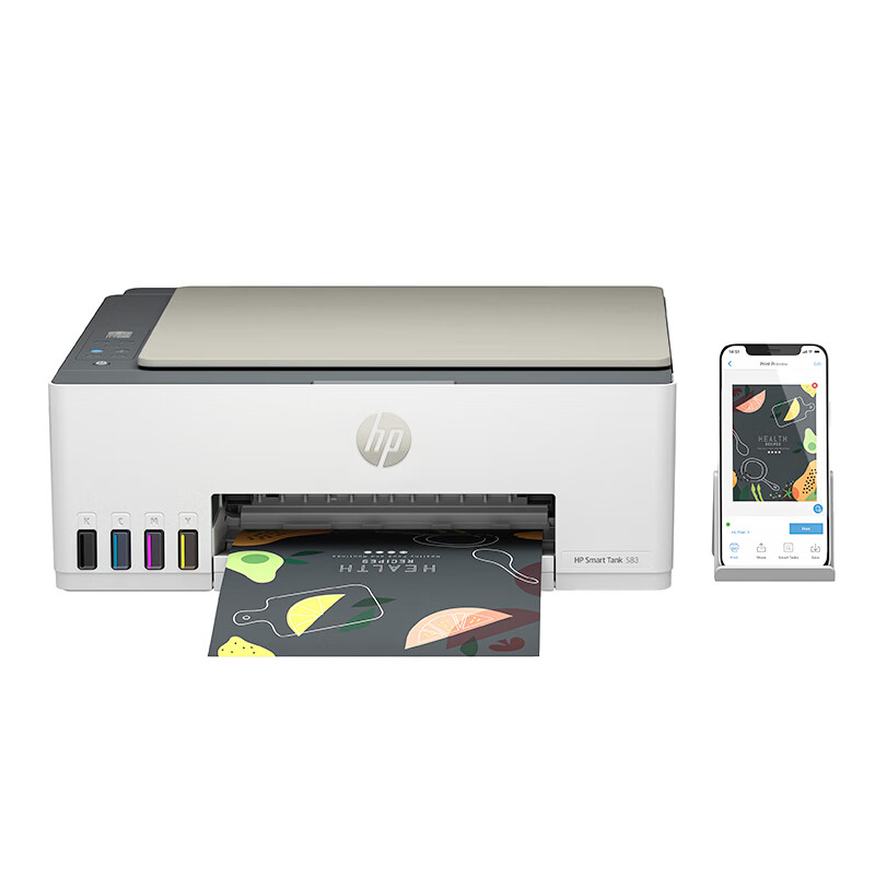 惠普HP Smart Tank 583 无线彩色墨仓式打印一体机 惠普585打印机家用加墨打印复印扫描 家用办公 学生照片打印机 手机打印机 惠普585打印机 套餐四高清大图