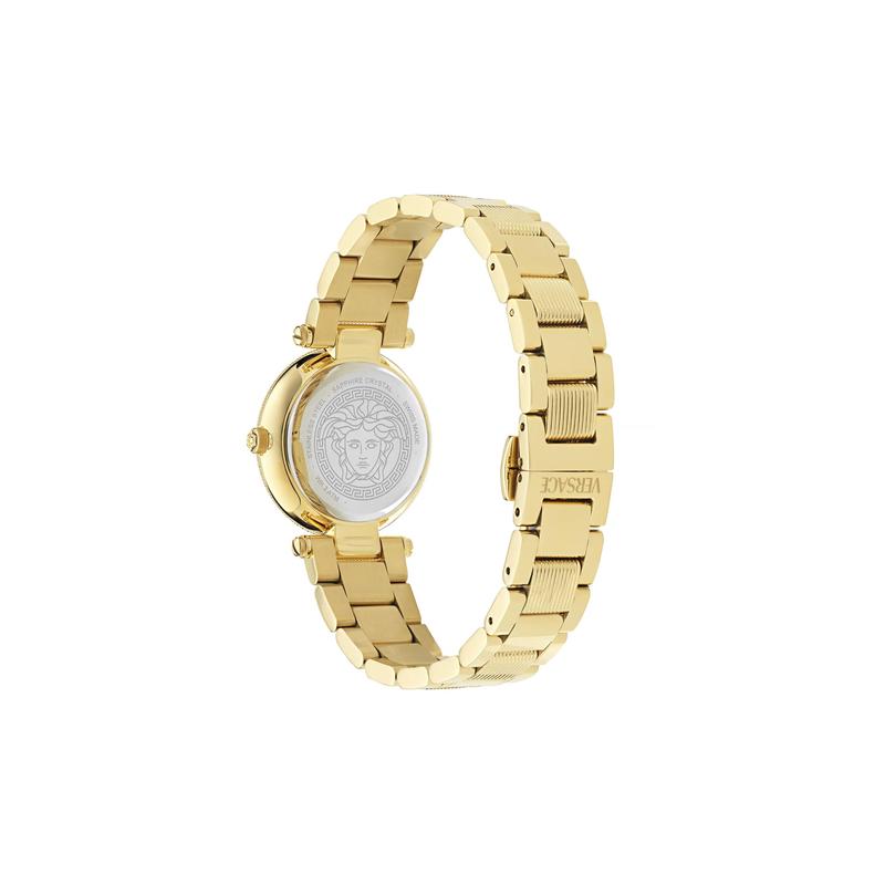 范思哲Versace手表女石英黑色表盘圆形表盘金色表带商务休闲高清大图