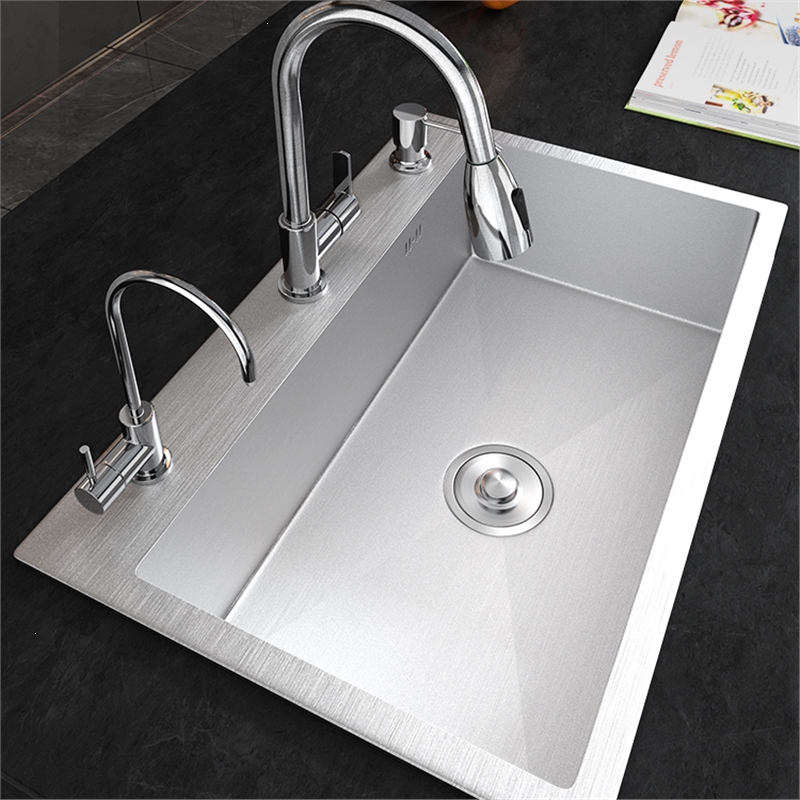 厨房手工水槽闪电客不锈钢加厚大单槽套餐家用台下洗菜盆洗碗池水池
