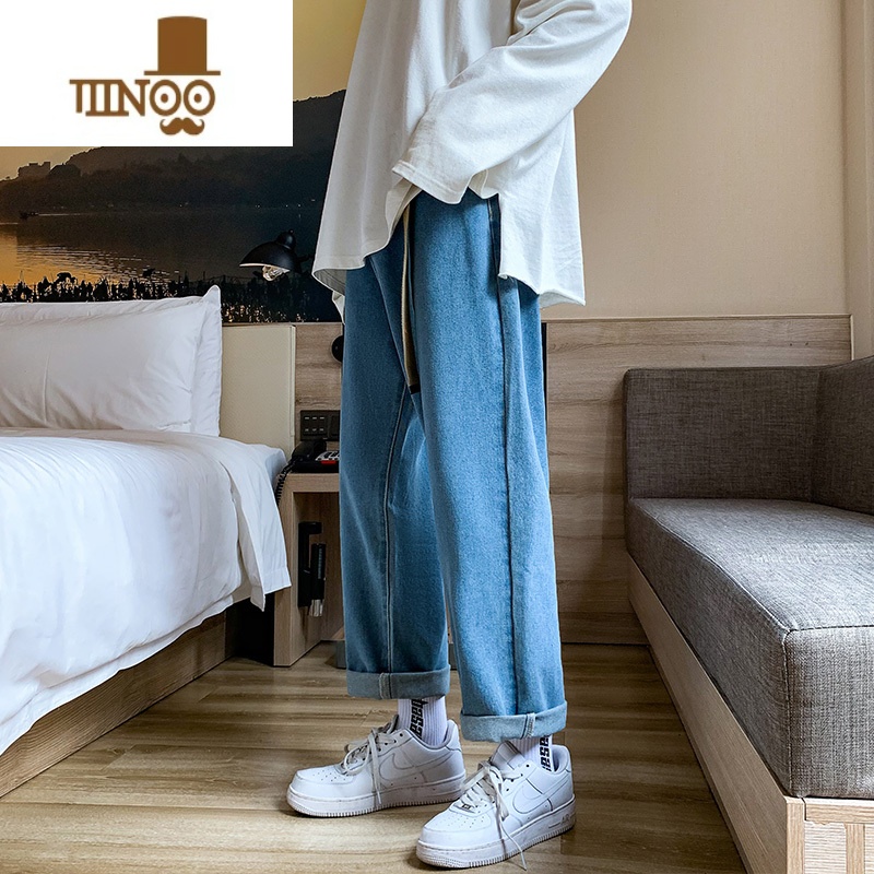 YANXU牛仔裤男潮流潮牌百搭直筒裤韩版时尚休闲宽松纯色阔韩流阔潮高清大图