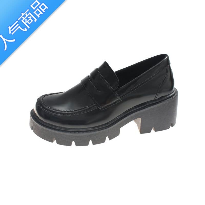 SUNTEK英伦学院风厚底小皮鞋女2023新款日系复古jk鞋白色乐福鞋高跟鞋子图片