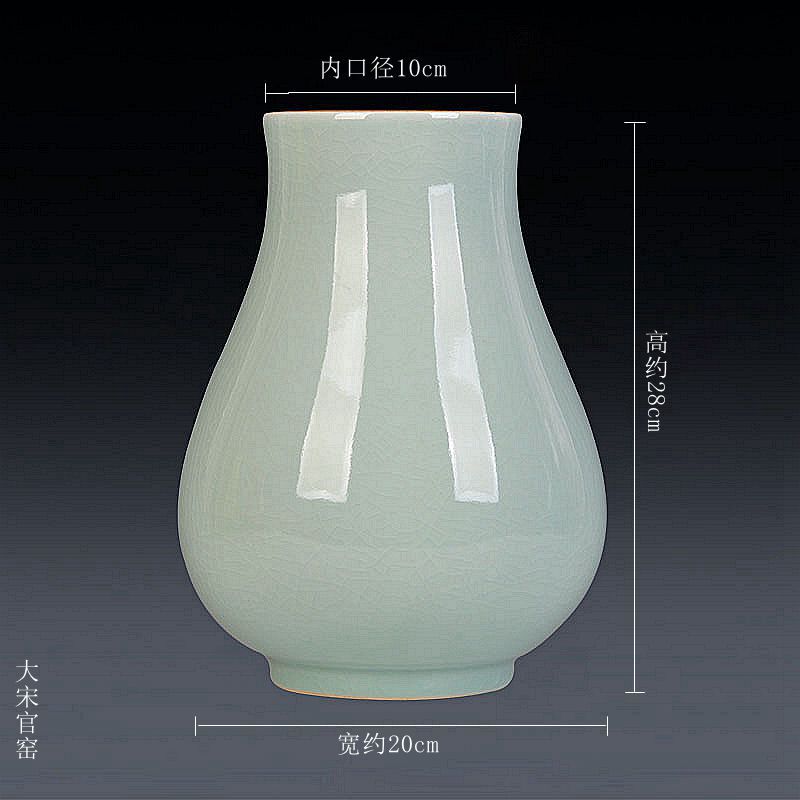 景德镇陶瓷器 手绘釉下彩仿古官窑青花瓷花 博古架工艺品家居摆设 三维工匠 青瓷仿大宋官窑开片福筒送底座摆件高清大图