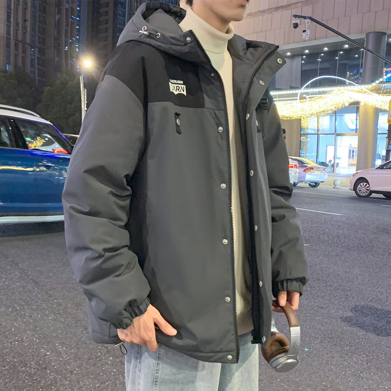 [2.5折价228元]唐狮棉服棉衣外套男夹棉外套男连帽上下撞色胸前织带小细节工装棉衣