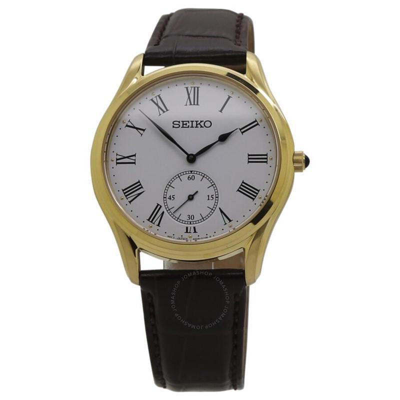 精工seiko经典百搭复古简约石英白色表盘男士皮革手表srk050p1