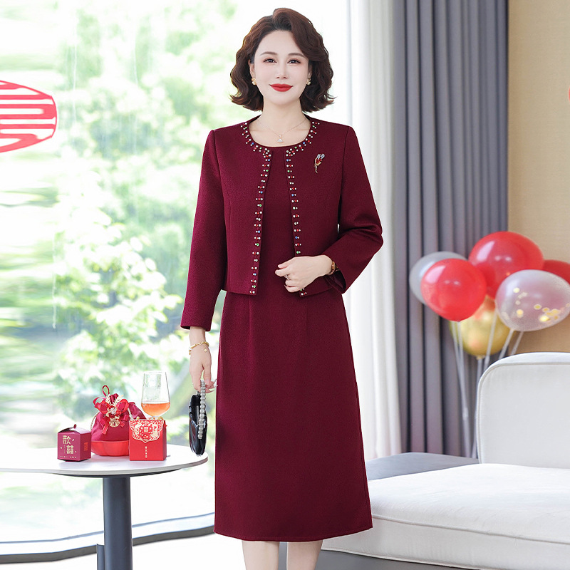 春秋新款妈妈装婚宴服中老年女士气质成熟连衣裙婆婆装喜婆婆衣服