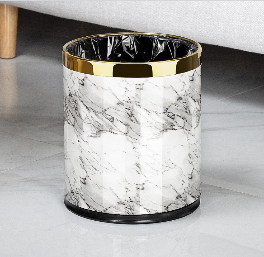 双层垃圾桶家用客厅创意高档厨房大号酒店客房办公室轻奢风卫生间 双层铁烤漆[白大理石]