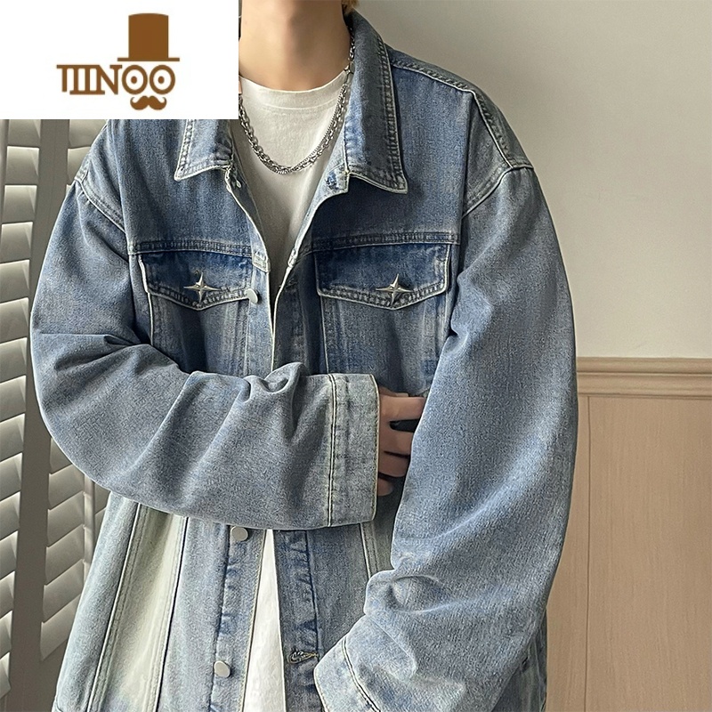 YANXU美式复古水洗宽松休闲牛仔夹克男士潮牌痞帅工装感外套高清大图