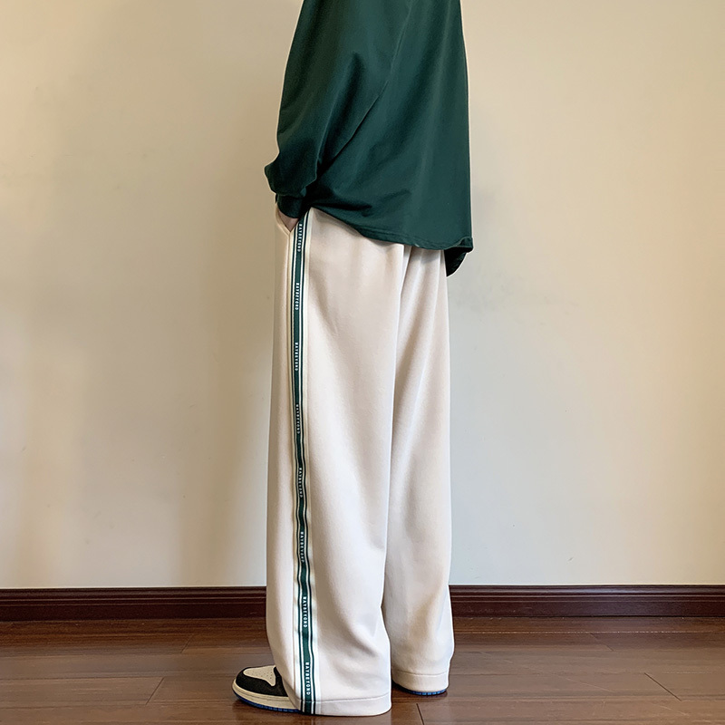 裤子男春秋ins百搭直筒宽松大码运动裤潮牌高街织带休闲长裤学生