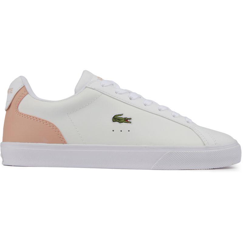 Lacoste白粉拼接真皮镂绣鳄鱼休闲板鞋女鞋复古潮流运动鞋白色 La高清大图
