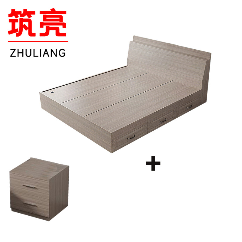 筑亮 板式床 120*200*88cm浅橡木色带抽款+床头柜 套高清大图