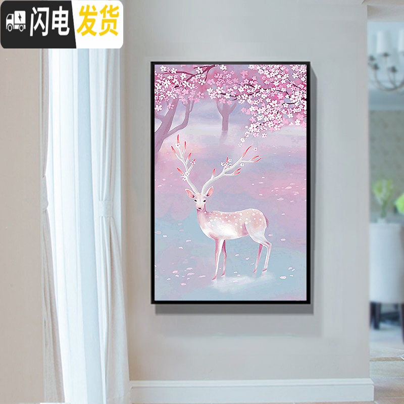 三维工匠2020年新款钻石画满钻客厅玄关卧室发财鹿竖版小幅小件十字绣2019 [满钻50*75厘米]钻量多30送工具包高清大图