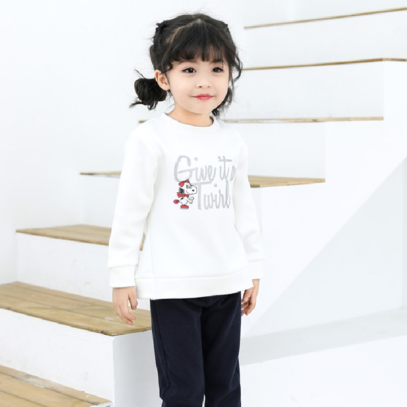 史努比(SNOOPY)女童加绒卫衣春秋冬长袖圆领套头卫衣100-130cm