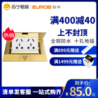 欧奔(EUROB)地插座全铜防水拉丝阻尼隐藏式十孔家用五孔地面板地插座面板