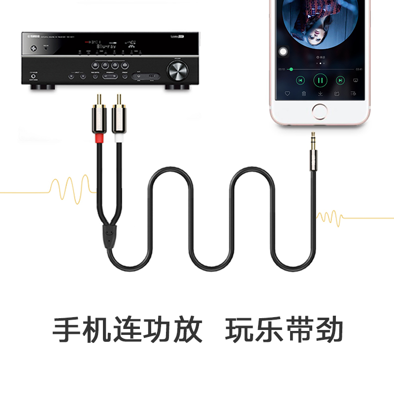 [精选]天际众鼎3.5mm公对2RCA母立体声音频线 3.5对双莲花音频线延长线10米