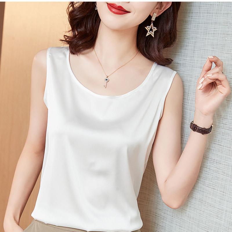 白色s90105桑蚕丝吊带背心女内搭西装圆领大码吊带上衣女外穿宽松无袖