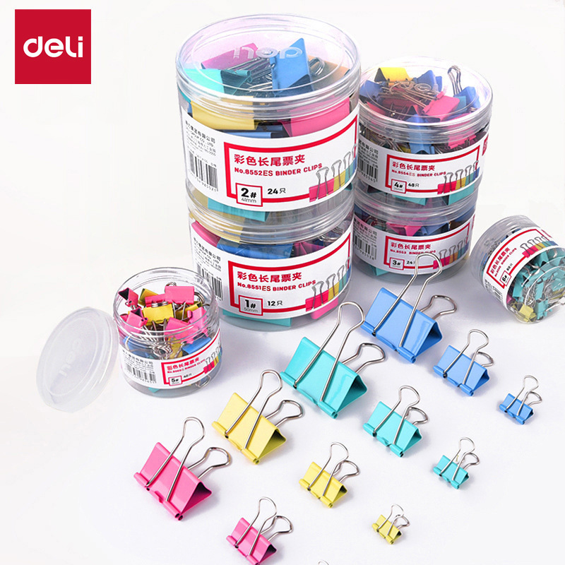 得力(deli)60只15mm彩色长尾夹票夹 6#小号金属燕尾夹票据文件夹办公 60只/筒 8556ES高清大图