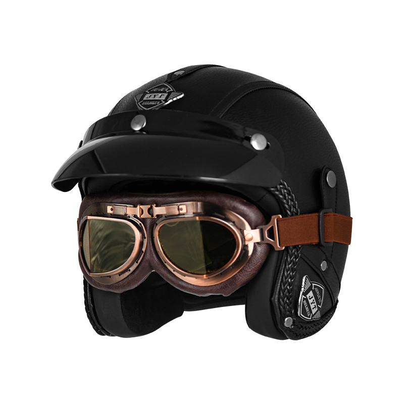 德式复古哈雷头盔男女四季机车电动摩托车34盔半包安全帽