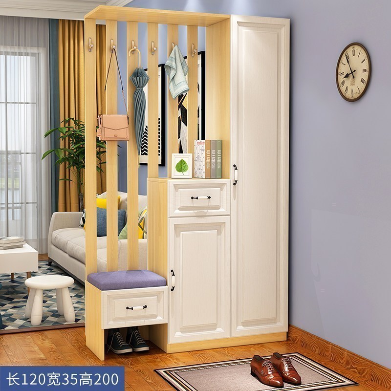 森美人厅柜玄关柜隔断柜简约现代鞋柜定制客厅挂衣架衣帽柜装饰柜组合 枫木+白组装