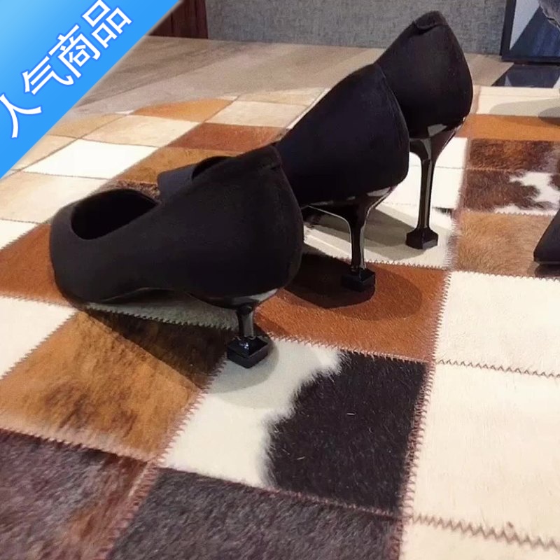 SUNTEK黑色高跟鞋女细跟2023年新款春秋职业面试单鞋软底上班礼仪工作鞋高清大图