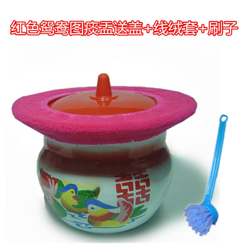 美帮汇喜庆婚庆子孙桶儿童小马桶老人老式高脚痰盂非搪瓷痰盂罐烤漆 22柿型红色痰盂带盖+刷子+坐垫