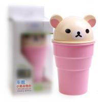 适用创意车载垃圾桶汽车内用袋箱可爱小熊多功能用带盖迷你圆形储物筒