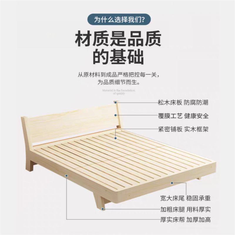 铜林牌 1.5米简约木床2000*1500*450简约舒适家居高清大图