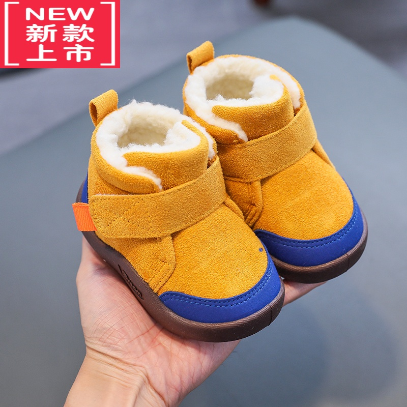 可莉允冬季加绒学步鞋男童软底防滑女宝宝棉鞋1一2-3岁小童靴子婴儿加厚