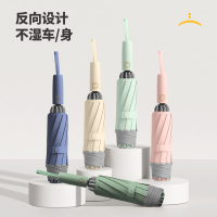 旭晴新款280T碰击布马卡龙纯色反光条安全10骨自动反向雨伞