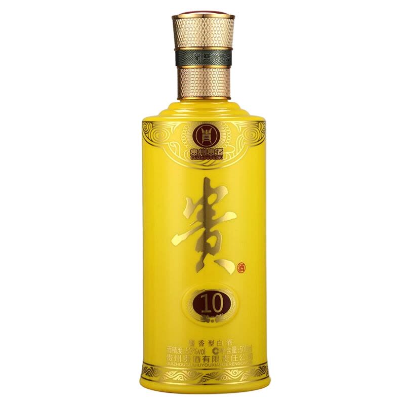 洋河股份贵州贵酒年份系列贵10 53度单瓶装白酒500ml 口感酱香型【价格