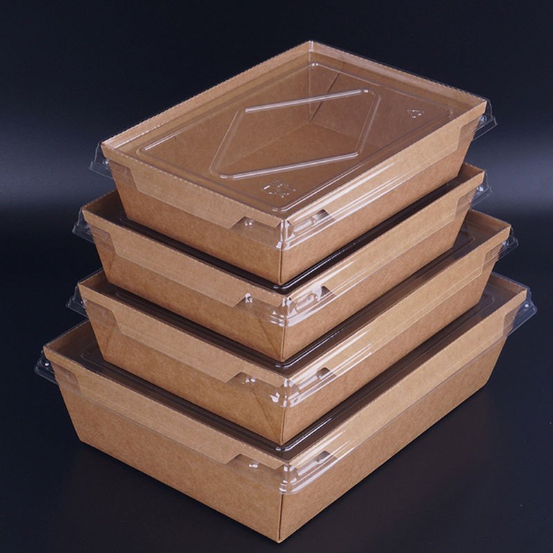 [50套装]一次性沙拉盒牛皮纸打包盒外卖纸盒快餐盒水果盒寿司盒通用