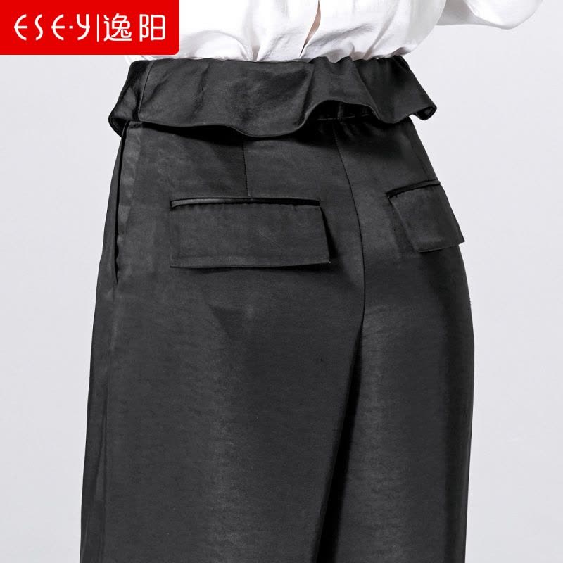 逸阳女裤2020春季新款阔腿裤女花苞腰宽松直筒梭织黑色显瘦长裤女图片