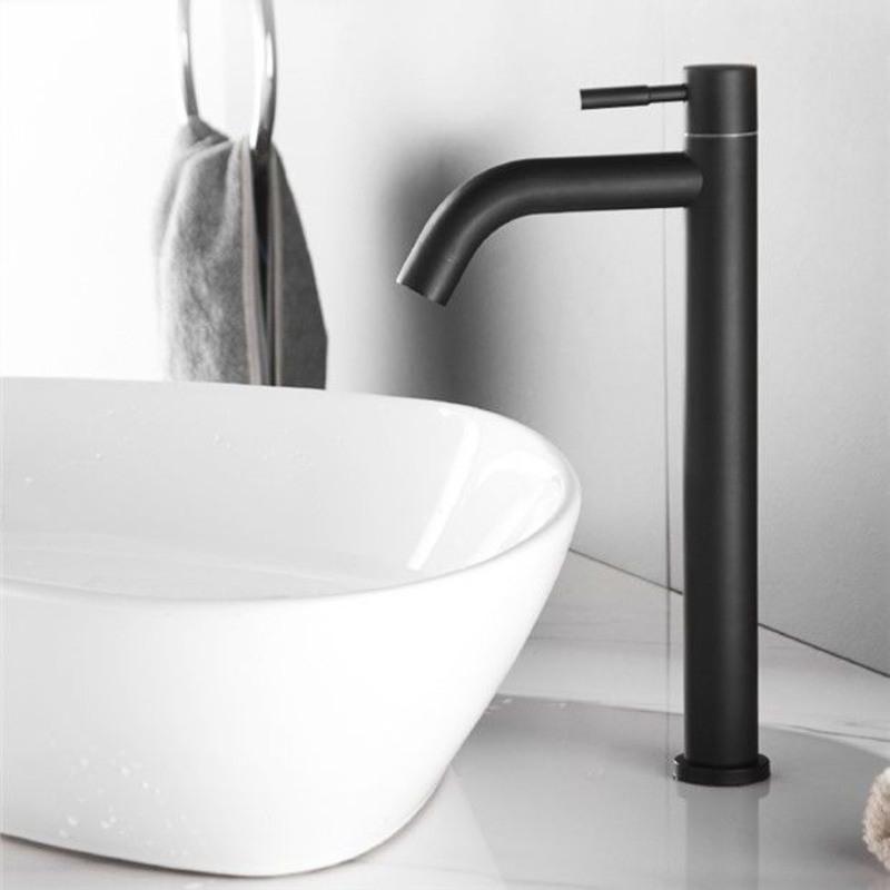 黑色仿古浴室柜面盆冷热水龙头台上盆水龙头单冷洗手池洗脸盆高款单冷