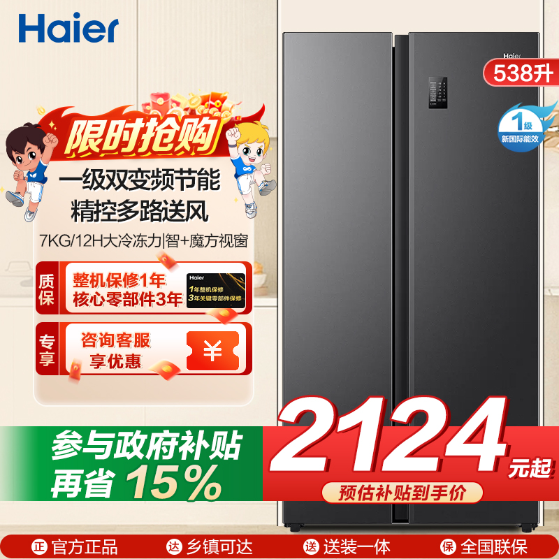 海尔(Haier)538升对开门嵌入冰箱 一级双变频节能 精控多路送风 智+魔方视窗 BCD-538WGHSSEDB9高清大图