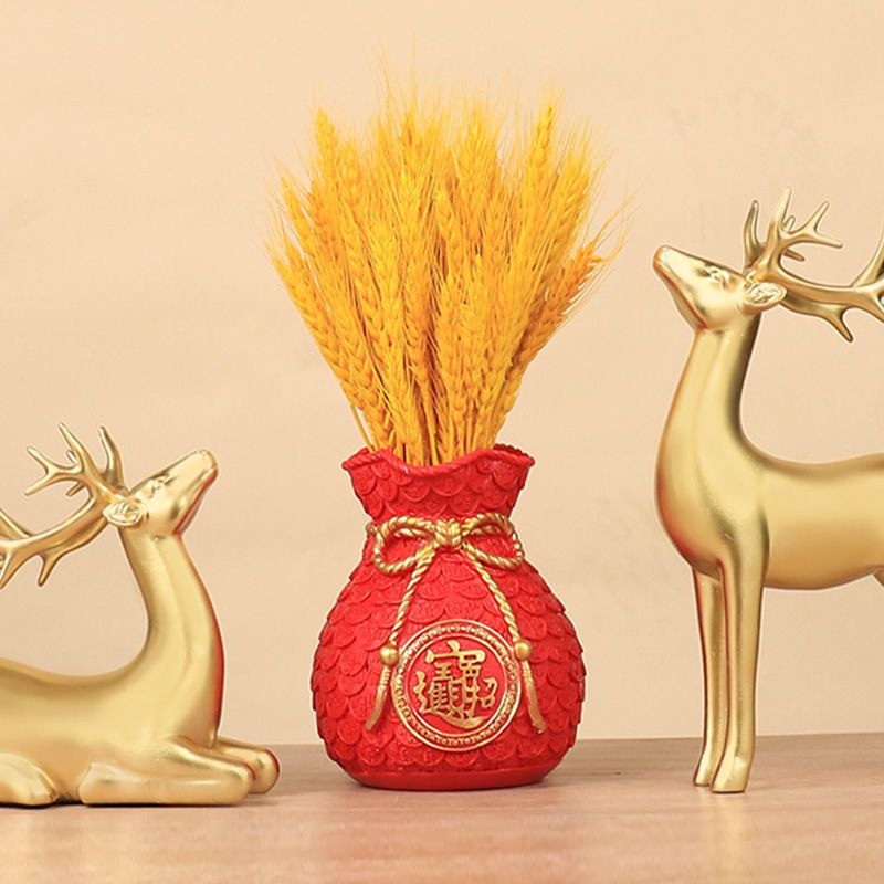 金色钱袋花瓶 金黄麦穗福袋钱袋发财果家居客厅桌面装饰品摆件招财