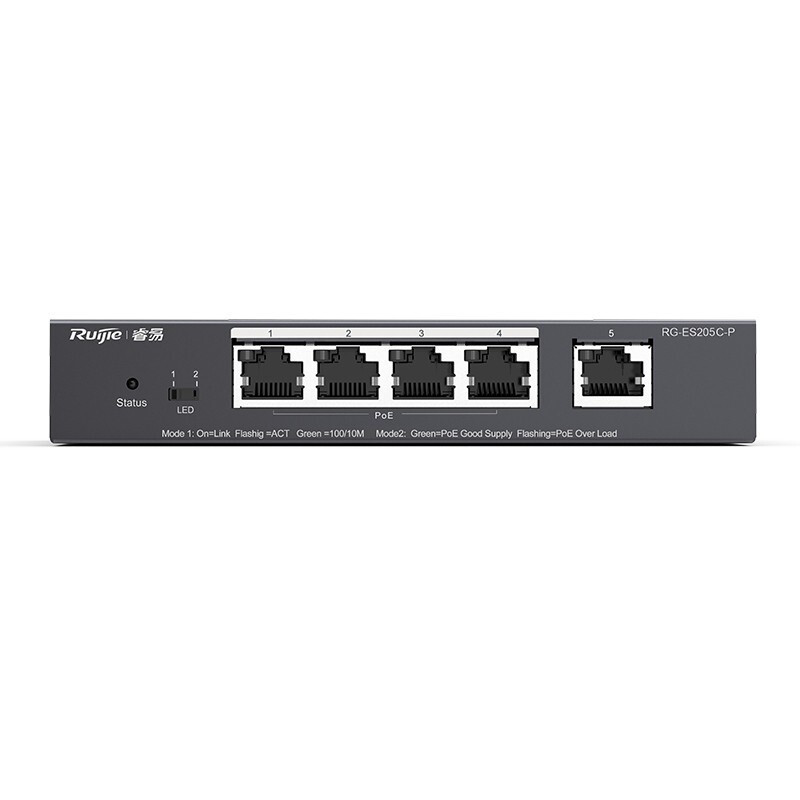 锐捷(Ruijie)RG-ES205C-P 企业级办公监控工程交换器 宿舍监控分流器 网线分线器 黑色